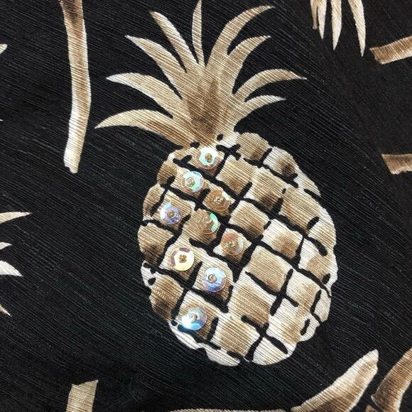 VTG Silkland Medium Black Gold‎ Sequin Pineapples Silk Jacket Blazer Vintage - Picture 6 of 6